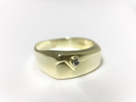 14 K Gouden Heren Ring 0.03 crt Briljantgeslepen Diamant