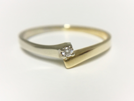 14 K Bicolor Gouden Slagring 0.03 crt Brijlantgeslepen Diamant