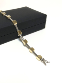 14 K Gouden Fantasie Schakel Armband Blokjes - 18,8 cm / 8,8 g