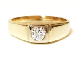 18 K Massief Gouden Heren Ring 0.50 crt Heldere Briljantgeslepen Zirkonia