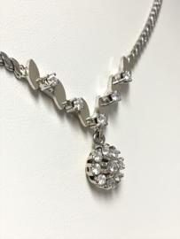 14 K Witgouden Rozet V-Collier 0.50 crt Briljantgeslepen Diamant - 45 cm