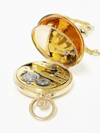 Antiek Remontoir Cylindre 14 K Gouden Zakhorloge Savonet met Ketting - 1880