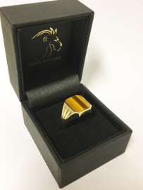 14 K Gouden Zegelring Tijgeroog (8-Kant)