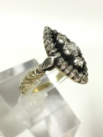 14 K Antiek Gouden Markies Ring Roosgeslepen Diamanten