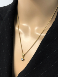 14 K Gouden Slangen Collier Solitair Hanger Heldere Briljant Geslepen Cubic Zirkonia - 47,5 cm