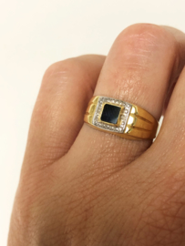 14 K Gouden Band Ring - Onyx / Diamant