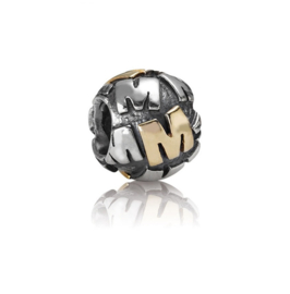 PANDORA 790298 M Retired Sterling Zilver and 14K Goud - Letter Charm / Bedel M