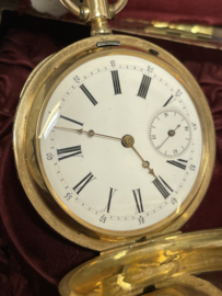 14 K Gouden Ligne Droite Remontoir Ancre Spiral Briguet 18 Rubis Chaton Zakhorloge  Datering ca 1900