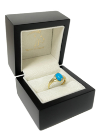 Vintage 14 K Gouden Dames Ring Cabochon Blauwe Ovaal Turkoois