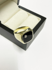 14 K Gouden Heren Zegelring Onyx / Briljant Geslepen Diamant - 11,1 g