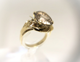 14 K Antiek Handvervaardigd Gouden Ring - Rookkwarts