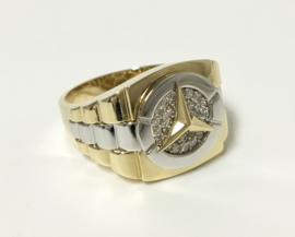 14 K Bicolor Gouden Mercedes Rolex Ring Zirkonia - 9,3 g
