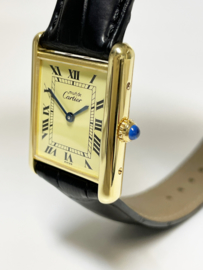 Must de Cartier Tank Large Quartz Roman Dial Incl Garantie / Alligator Zwart