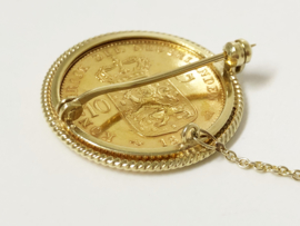 Antiek Gouden Broche Tien Gulden Wilhelmina 1898 - Kroningstientje