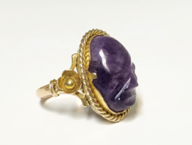 Handvervaardigd Antiek Gouden Ring Geslepen Amethyst - 5,05 g
