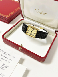 Must de Cartier Tank Large Date Ivory Roman Dial Quartz Full Set Incl Cartier Garantie