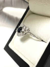 Witgouden Slagring Markies Briljant Geslepen Diamant / Saffier