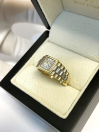 14 K Gouden Rolex Heren Ring President Carré Geslepen Heldere Cubic Zirkonia