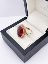 Antiek 14 K Gouden Gravé Ring Facetgeslepen Carneool - Amsterdam XXX