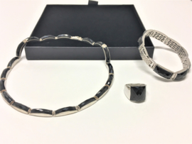 Set - Zilver met Facetgeslepen Onyx - Collier Armband Ring