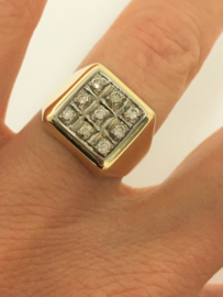 14 K Gouden Heren Zegelring ca 0.40 crt Briljant Geslepen Diamant