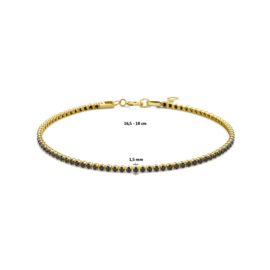 14 Karaat Gouden Tennis Armband Zwart Spinel (verstelbaar) - 1,5 mm /16,5 - 18 cm