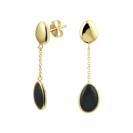 14 K Geelgouden Oorhangers Cabochon Onyx - 3,4 cm