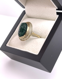 Vintage 14 K Gouden Ovaal Malachiet Camee Ring