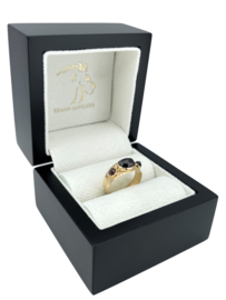 Antiek 14 K Gouden Ring Gefacetteerd Granaat / Handgravure