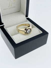 14 Karaat Gouden Heren Ring Octagon 0.85 ct Briljant Geslepen Diamant