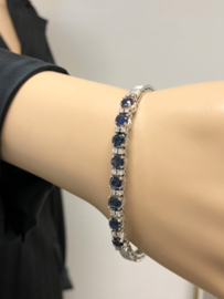 14 K Gesatineerd Witgouden Schakel Armband Alliance ca 5.9 ct Ovaal Saffier / 0.27 ct Briljant Geslepen Diamant