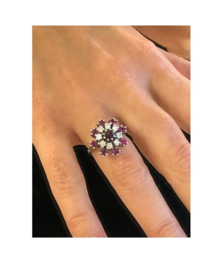 Witgouden Rozet Ring Robijn / 0.58 ct Briljant Geslepen Diamant TW/VS2
