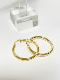 14 K Gouden Creolen Glad / Rond - 3 cm / 3 mm