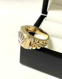 14 Karaat Gouden Rolex Logo Ring Heren 0.28 ct Briljant Geslepen Diamant G/VVS