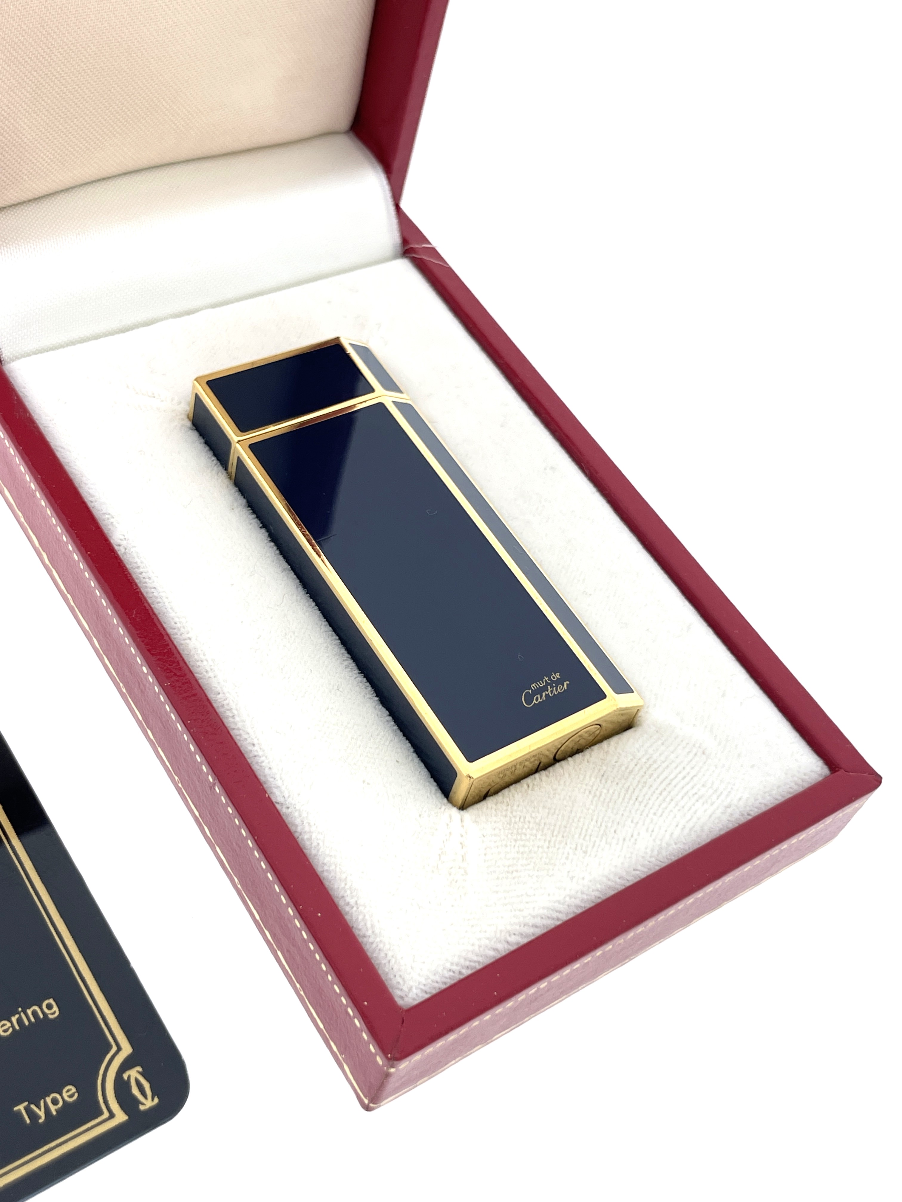 Les Must de Cartier Vermeil en Laque Bleu - Gas Aansteker / Blauw Emaille