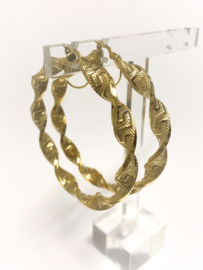 14 K Gouden Wokkel Creolen Versace Motief Meander - 6 cm / 7,3 g