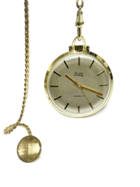 INDUS Antiek Gouden Zakhorloge Gouden Horloge Ketting Guilloche Button Datering Jaren '70