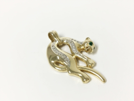14 K Gouden Panter Hanger 0.20 Diamant / Smaragd