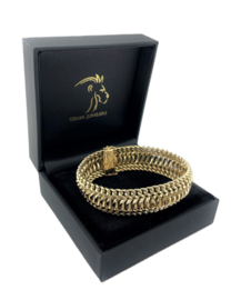 Brede 18 Karaat Gouden Gourmet Fantasie Schakel Armband - 20 cm / 33,3 g / 19.5 mm