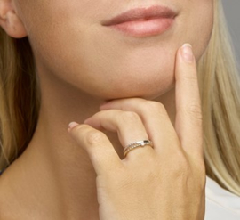 14 K Gouden Aanschuifring Bolletjes Zirkonia - Solitair Ring