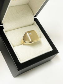 14 K Massief Gouden Heren Zegelring 0.10 Briljantgeslepen Diamant G/VVS1