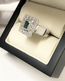 Art Deco 18 K Massief Gouden Ring Smaragd / 0.70 Crt Diamant - H/VS2