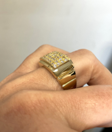 Gouden Heren Ring Briljant Geslepen Helder Cubic Zirkonia - 10.3 g
