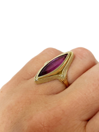 14 Karaat Gouden Markies Ring ca 4,5 ct Gefacetteerd Paars Saffier