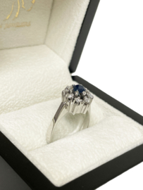 14 Karaat Witgouden Rozet Ring Saffier / Briljant Geslepen Diamant