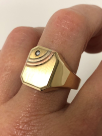 14 K Gouden Heren Zegelring Briljantgeslepen Zirkonia - 7,3 g