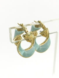 14 K Gouden Twister Creolen Met Baby Blauw Emaille - 2 cm
