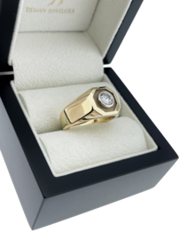 14 Karaat Gouden Heren Ring Octagon 0.85 ct Briljant Geslepen Diamant