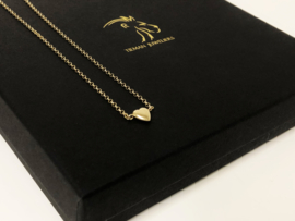 14 K Gouden Jasseron Ketting Met Hartje - 44 cm