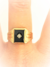 Antieke  Zegelring Onyx Briljant Geslepen Diamant